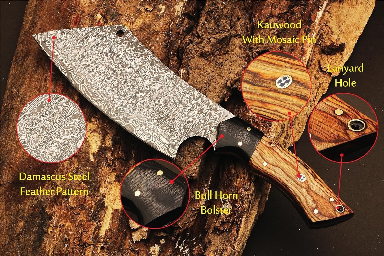 CUSTOM HANDMADE FORGED DAMASCUS STEEL CLEAVER MEAT CHOPPER BUTCHER KNIFE SHEATH.