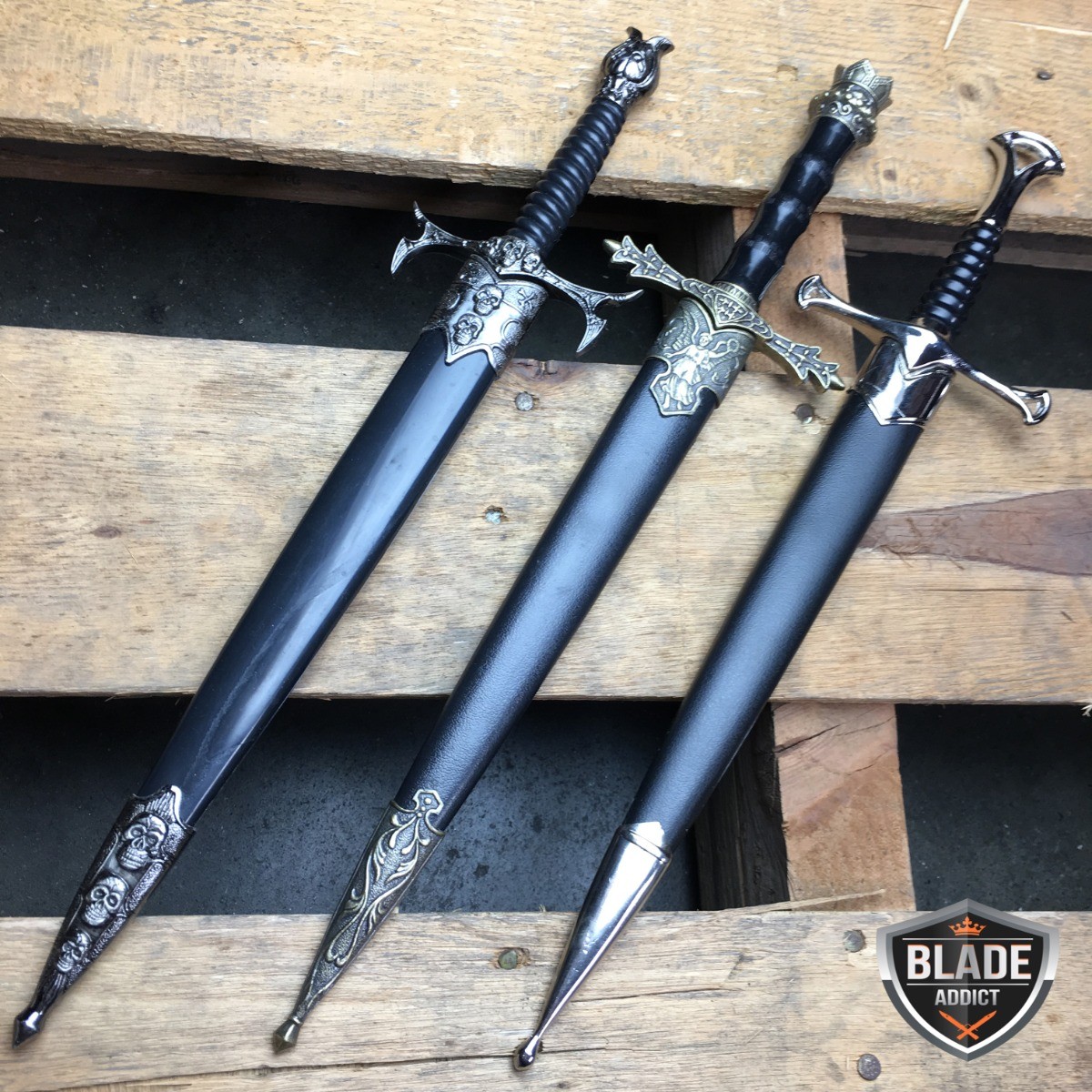 3 PC 13.5″ Renaissance Medieval Ornate Fantasy Dagger Short Sword w/ Sheath SET