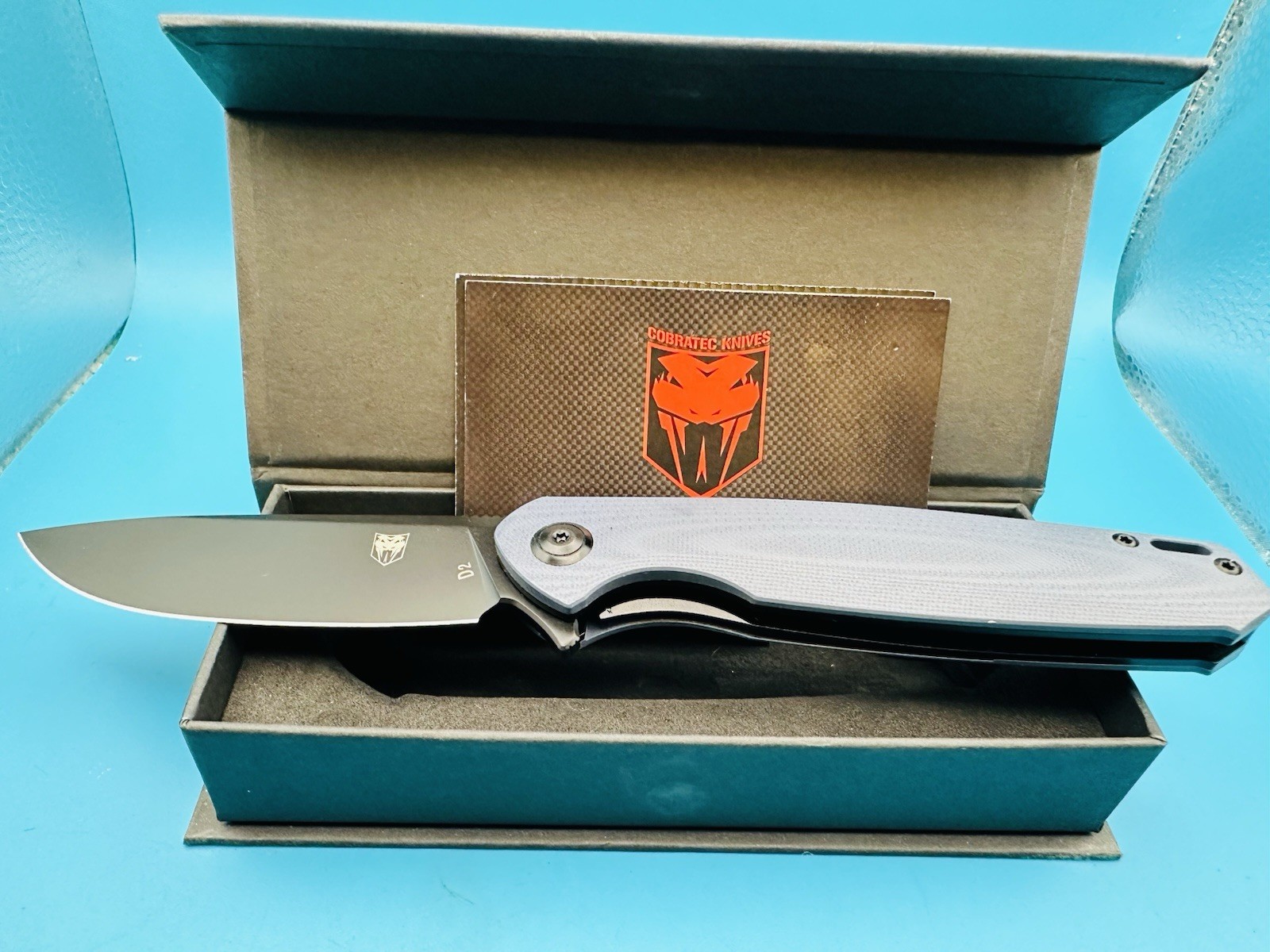 Cobratec Knives Rath Liner Folding Knife 3.5″ D2 Tool Steel Blade Gray G10 Hdl