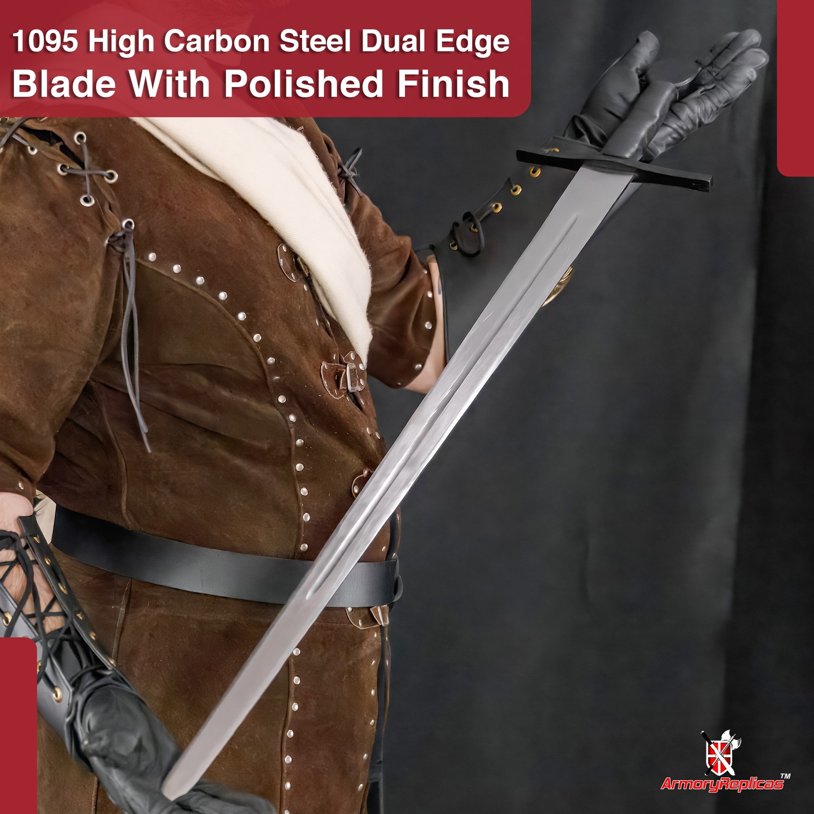 Medieval Sword w/ Leather Sheath Hand Forged Full Tang Dual Tone Handle