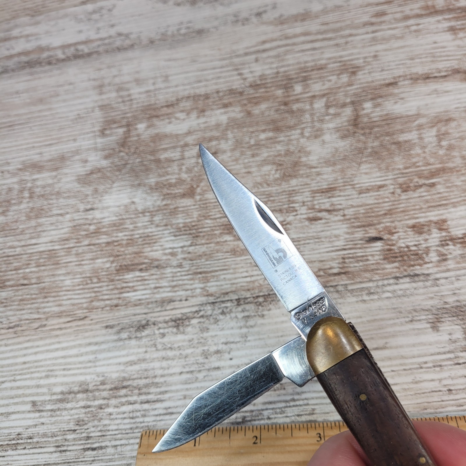 Grohmann 2 Blade Folding Pocket Knive Wood & Brass Handle VTG