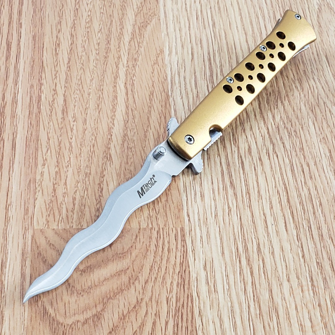 MTech Spring Assisted Folding Knife 4″ 3Cr13MoV Steel Wavy Blade Aluminum Handle
