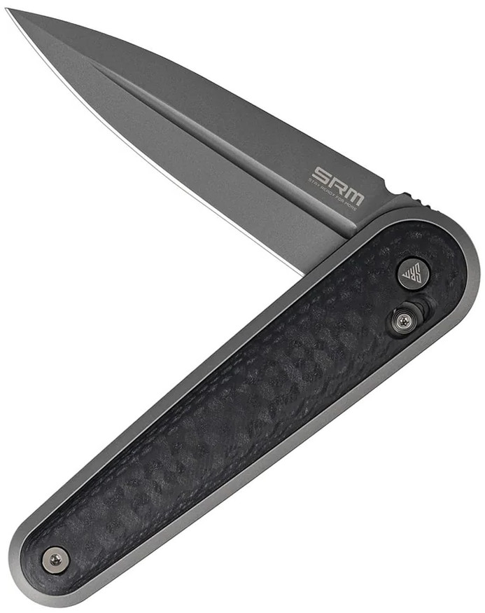 SRM Knives Twin 251MB Folding Dagger 3″ Gray Bohler N680 Steel Blade CF Handle