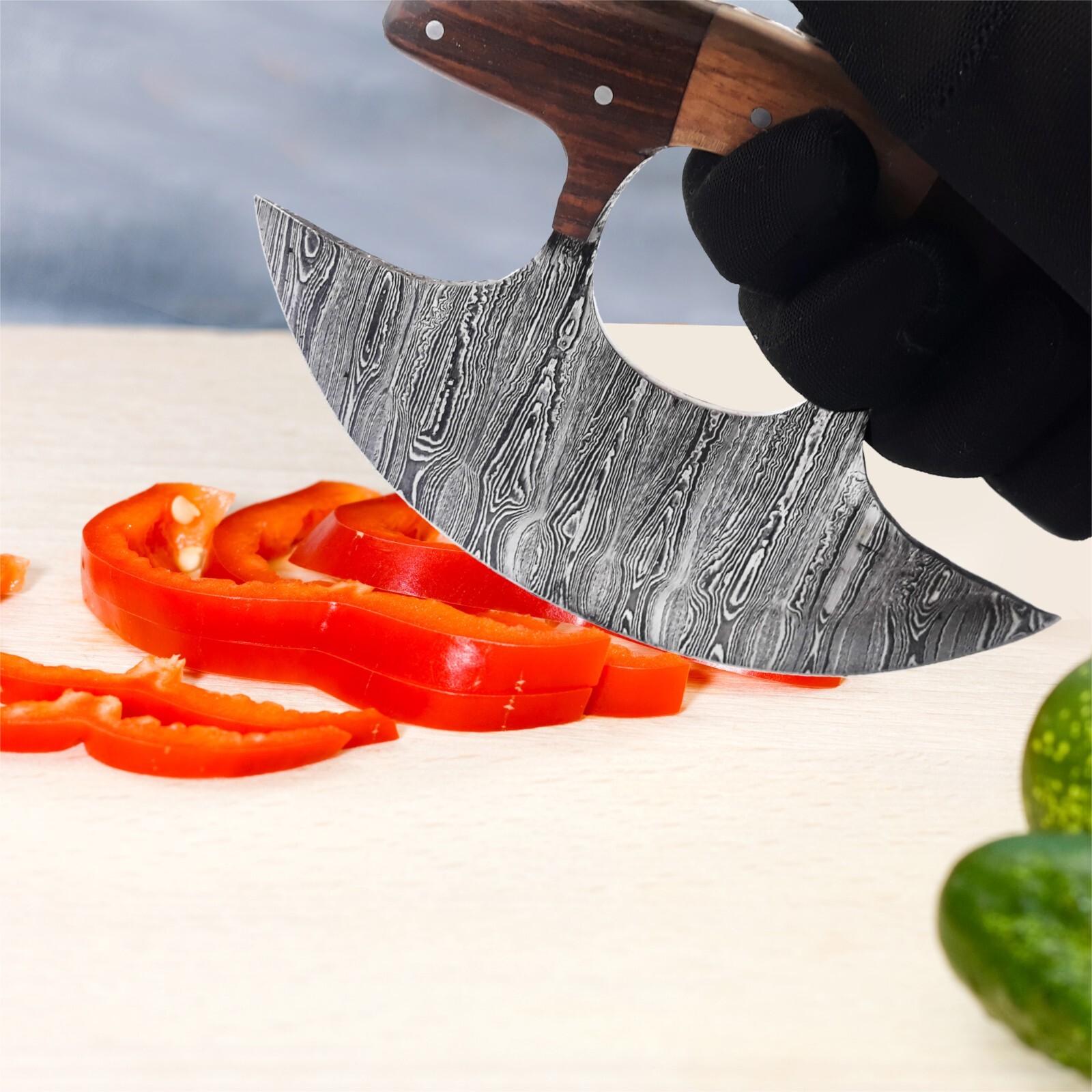 SHARDBLADE Alaskan Ulu Knife W/Sheath, HAND FORGED 5.8″ Damascus Steel Pizza Cut