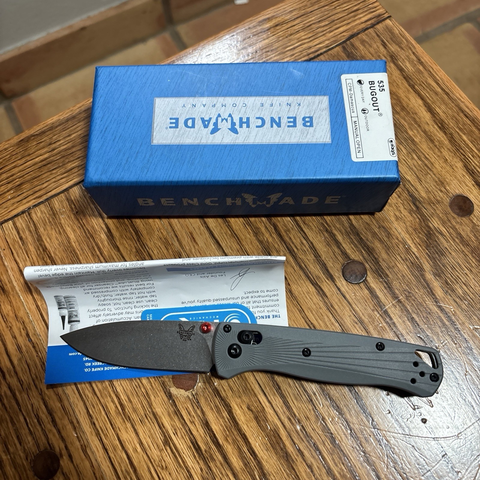 Benchmade 535BK-4 Bugout Gray Aluminum Handle M390 Stainless Steel Knife