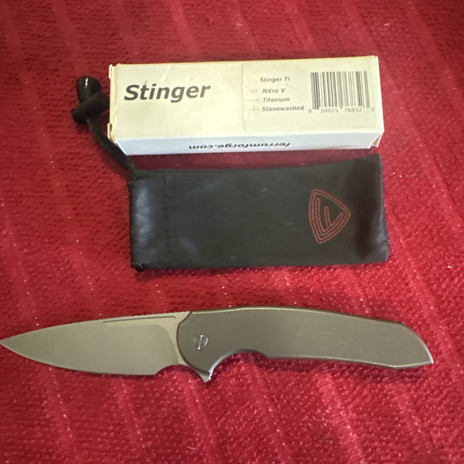 Ferrum Forge Knife Folding Knife 3″ Nitro V stonewashed, Gray Titanium Handle