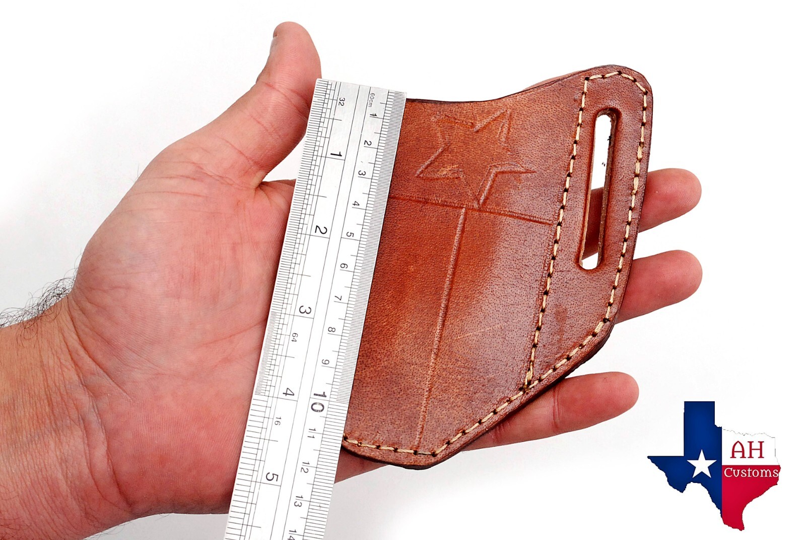 Brown LEATHER ENGRAVED PANCAKE Folding Blade Knife Belt Sheath Folding Tool Case