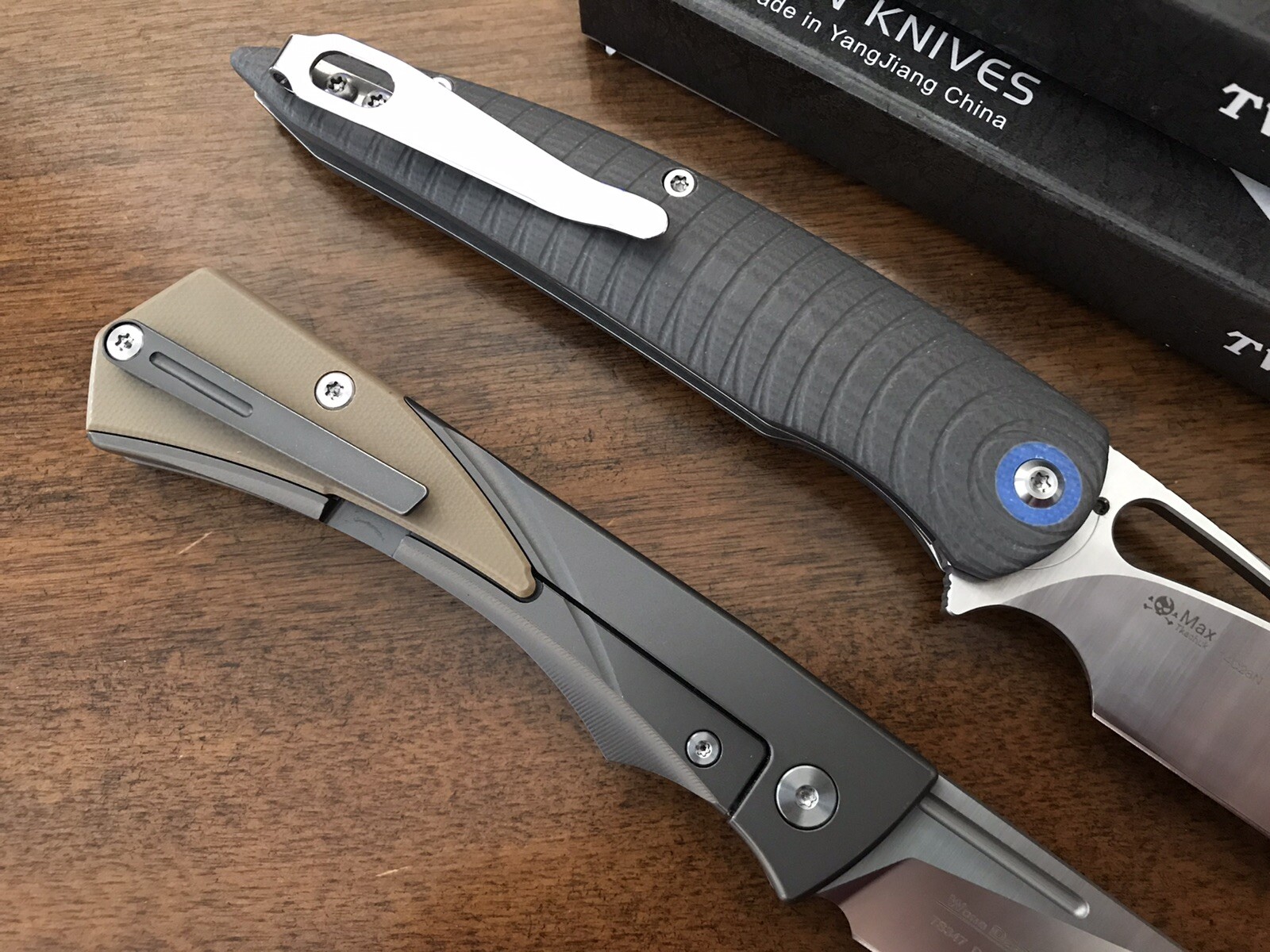 Lot Of 2 Twosun 兩陽 Folding Knives D2 14C28N Blades Titanium G10 Handles China
