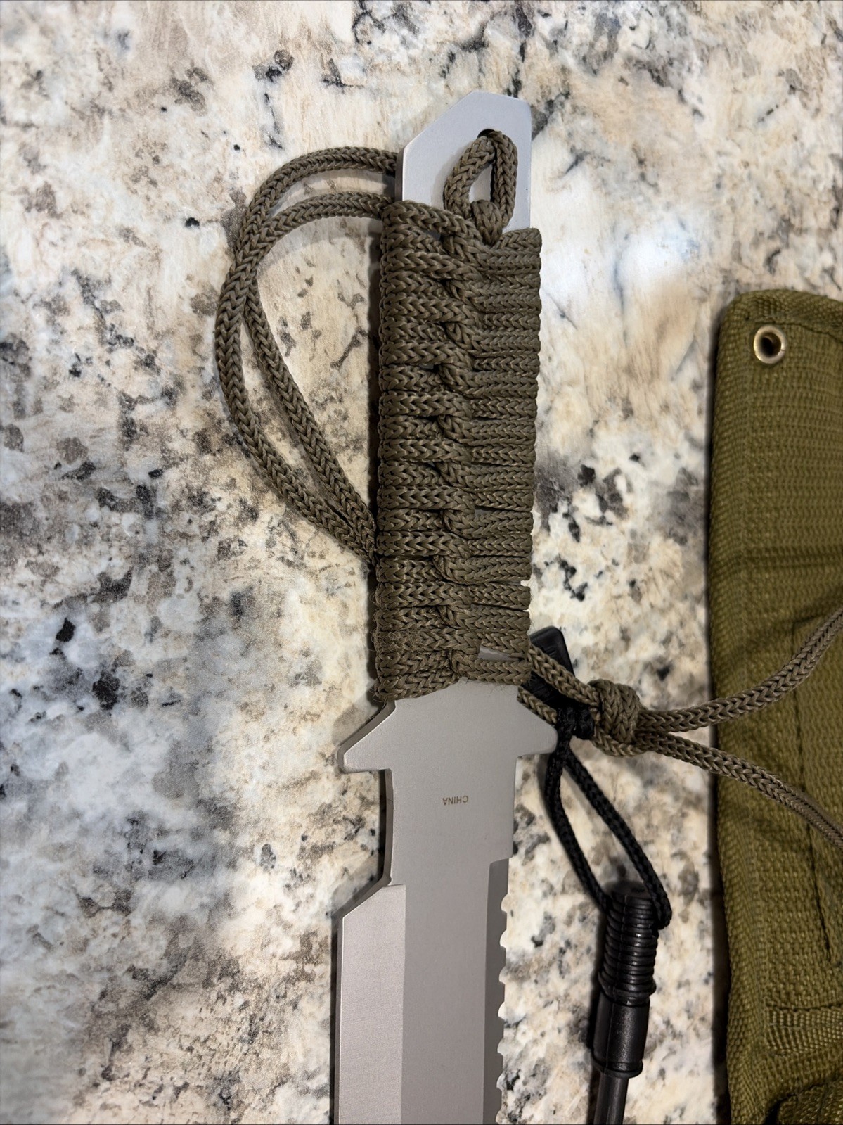 Arcane Tactical Survival Knife Green Sheath And Paracord Handle Flint China
