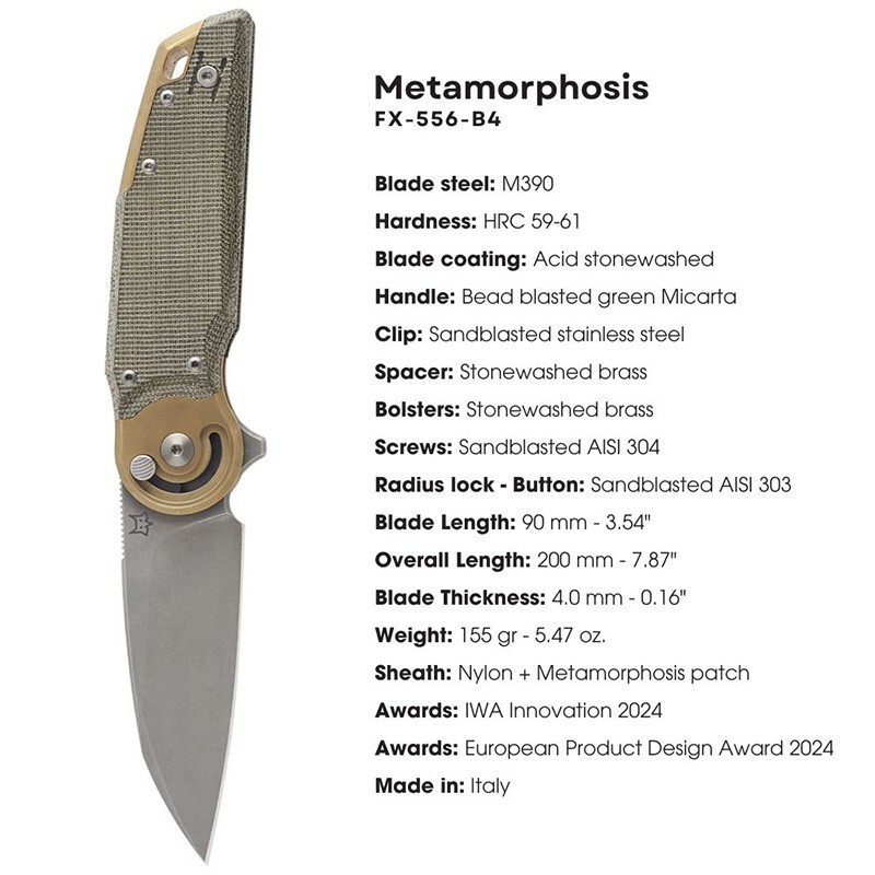 Fox Knives Metamorphosis FX-556 M390 Stainless Steel Radius Lock Folding Knife