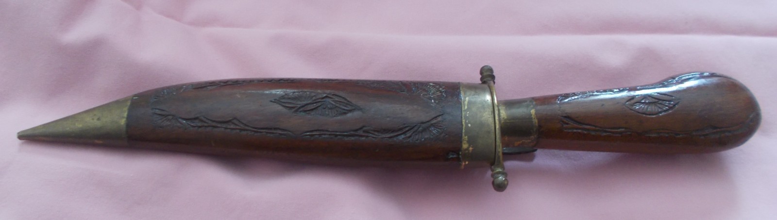 Vintage India Knife with Hand Carved Wood Sheath 11 Inches with 5.5 Inch Blade