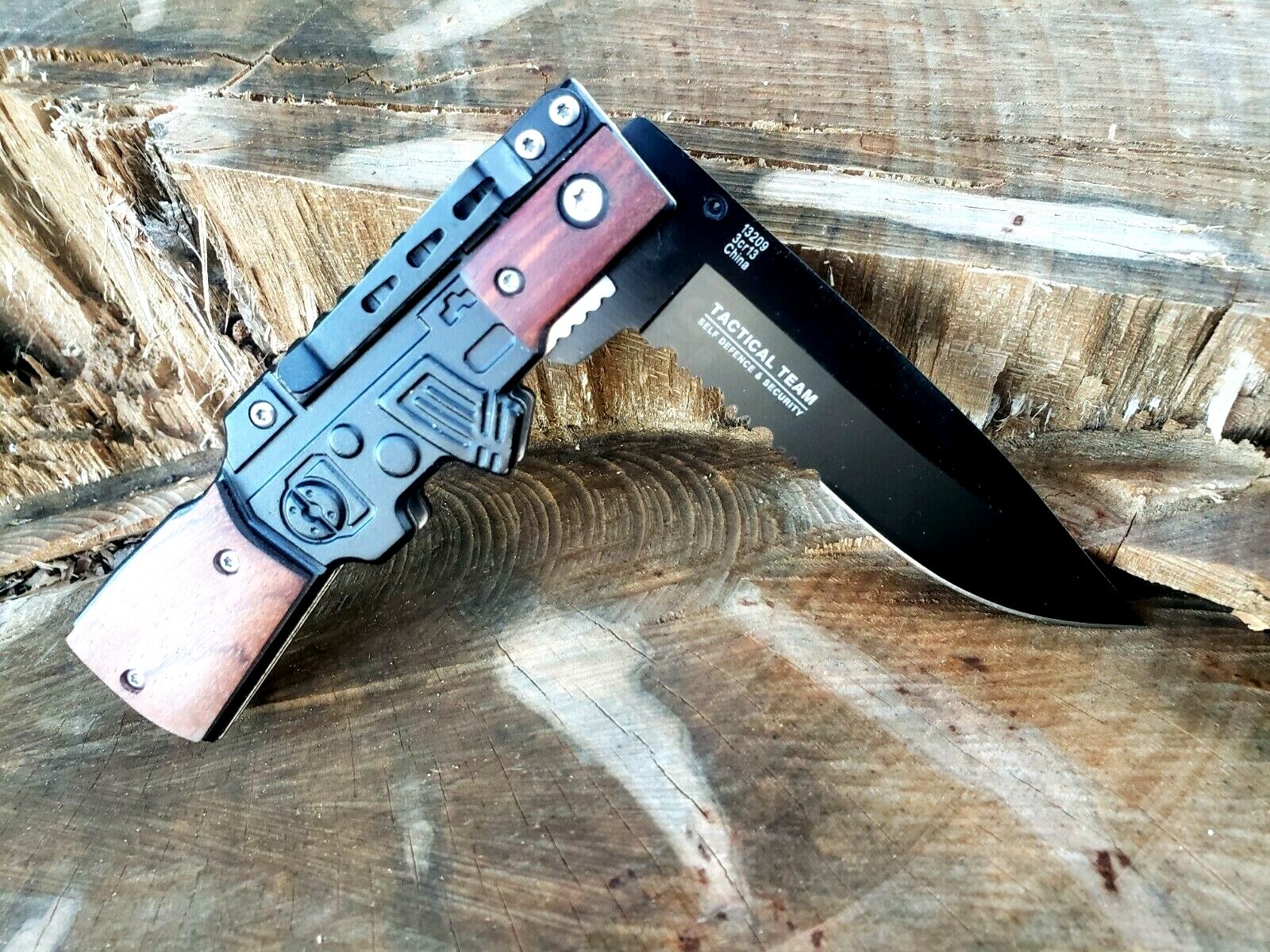 Machine Gun Serrated Pocket Knife Thumb Stud Legal EDC Navy Marines US Seller👀