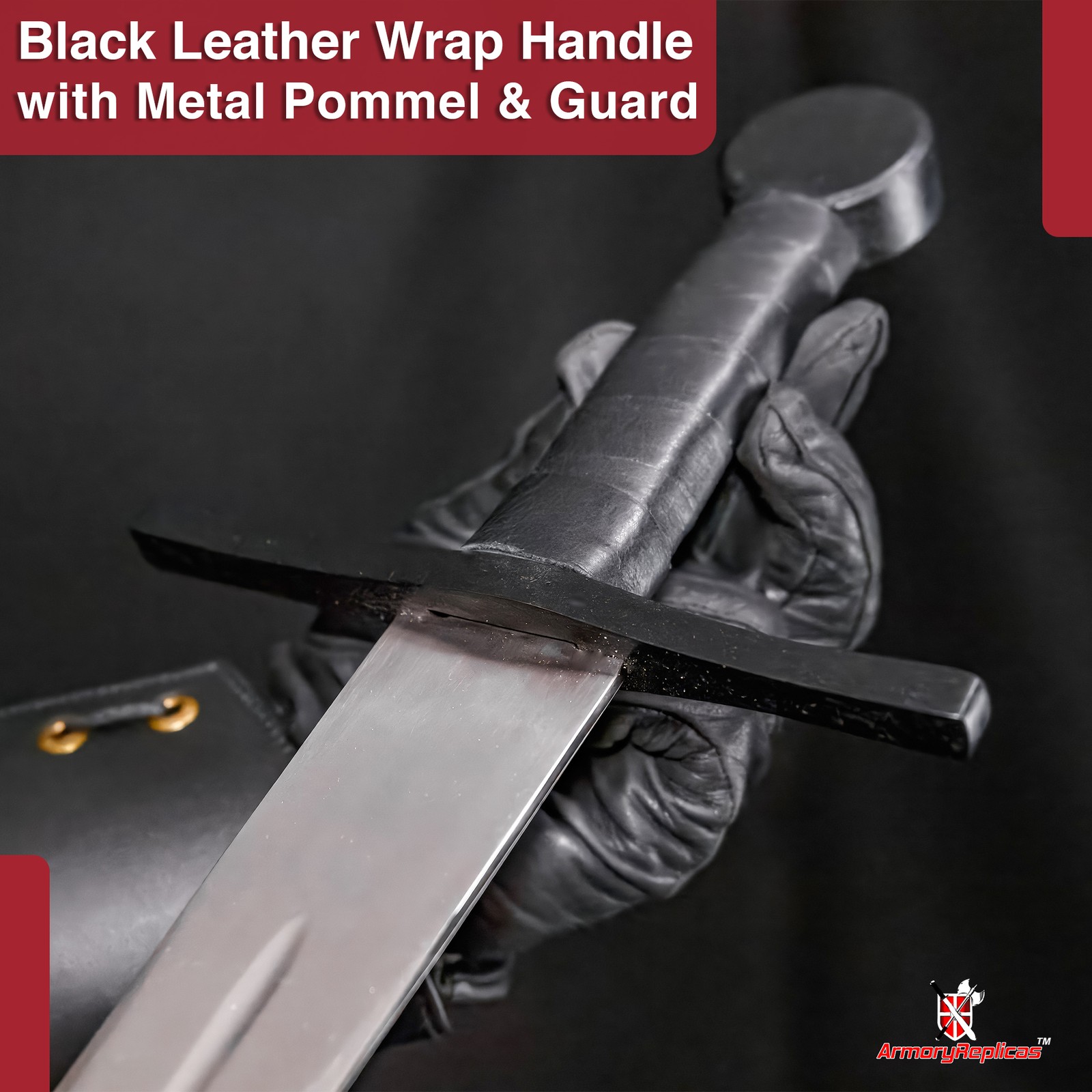 Medieval Sword w/ Leather Sheath Hand Forged Full Tang Dual Tone Handle