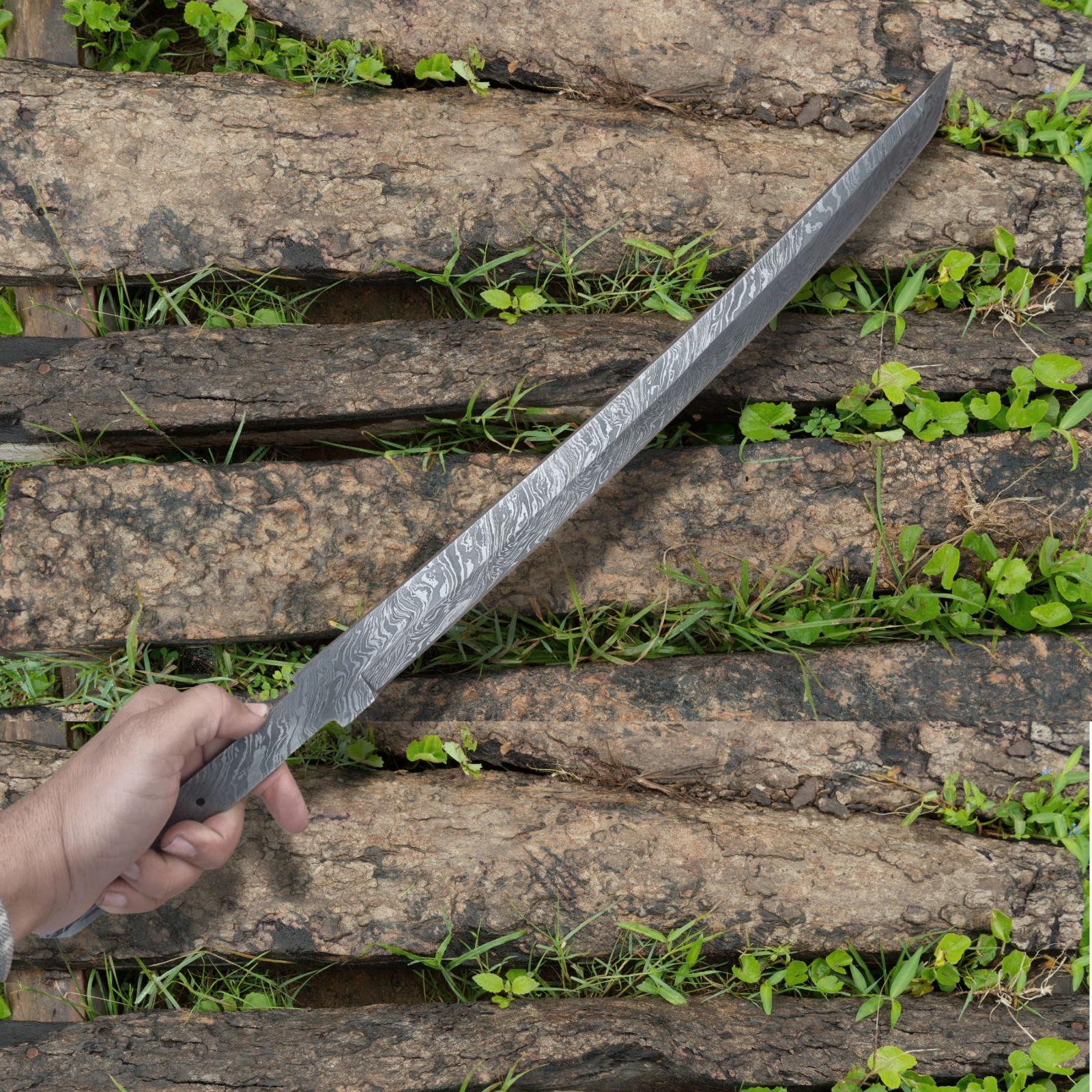 DAMASCUS HANDMADE JAPANESE SAMURAI KATANA SWORD FULL TANG BLANK BLADE 23″