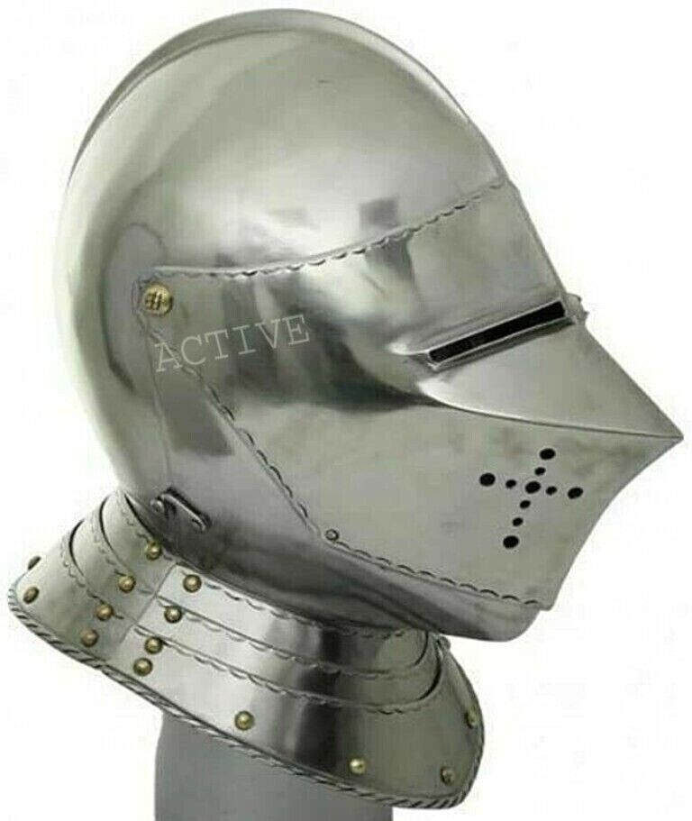Medieval LARP Knight Close Armor Helmet Warrior Chrome Look Helmet Head Protect