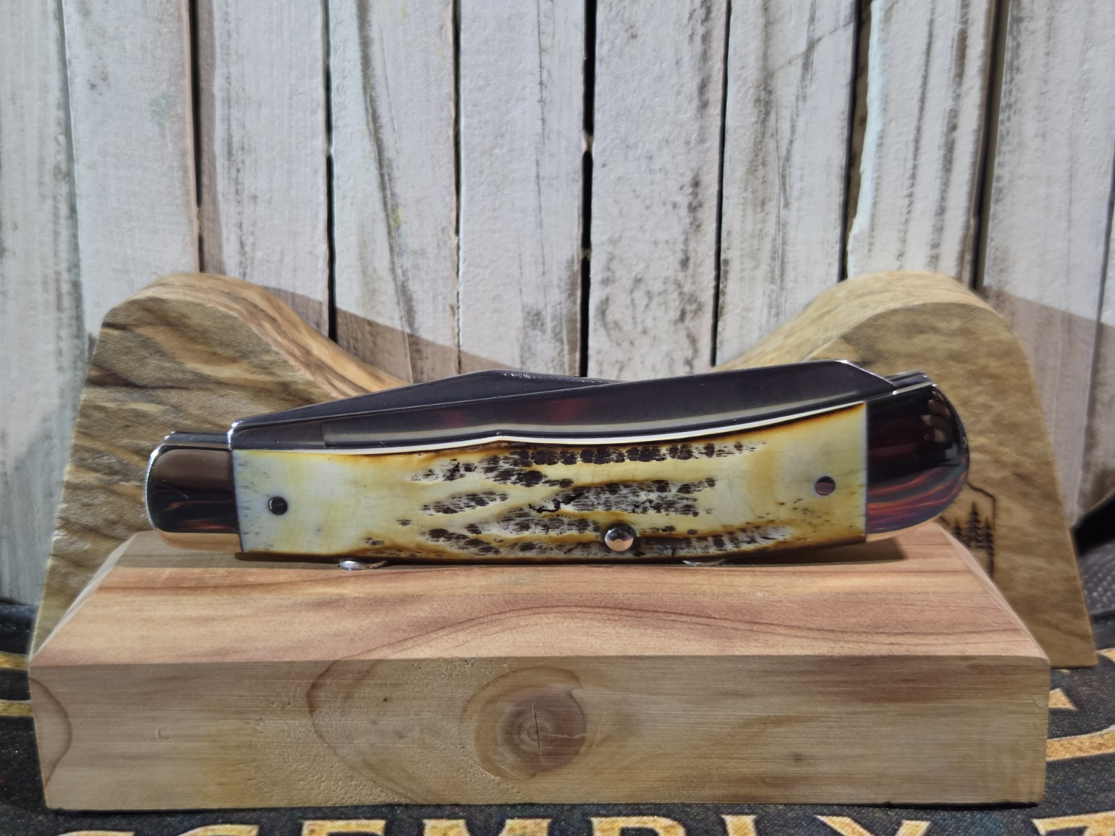 Bear & Son Cutlery USA India Stag Full Size Trapper Knife with Box New