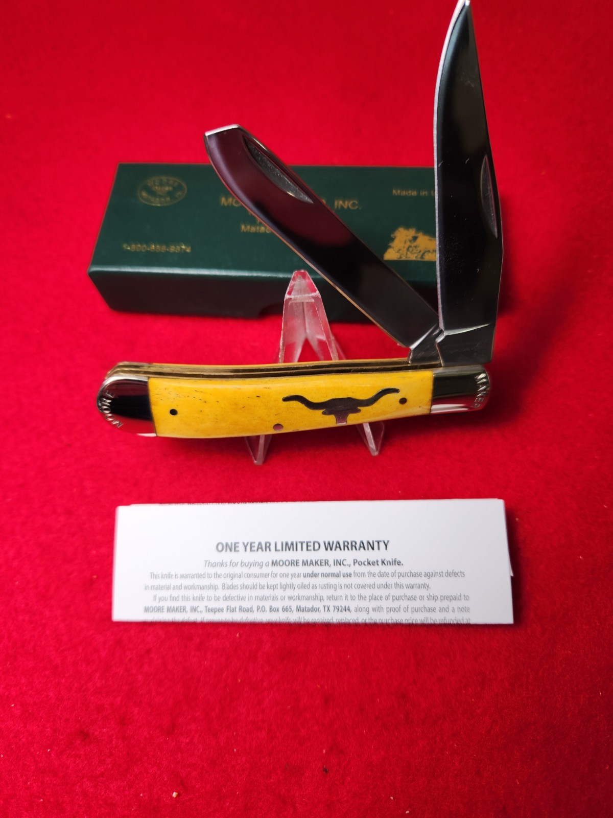 Moore Maker Matador, Texas 5202 LH Longhorn Trapper Knife Yellow Bone 2020 NIB