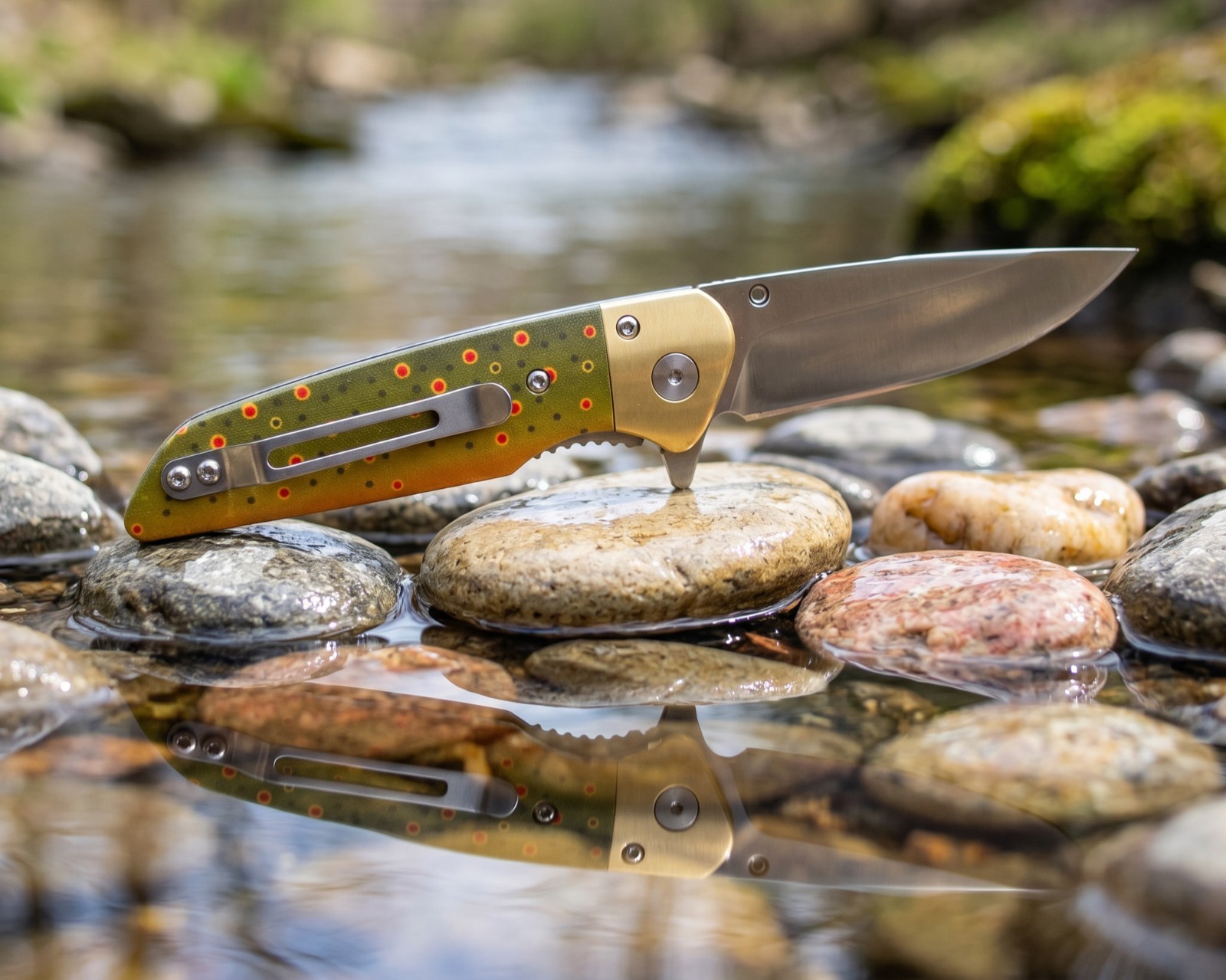 Graywolf RiverBorn Brown Trout Knife • D2 Steel • Brass Bolster • Custom Artwork
