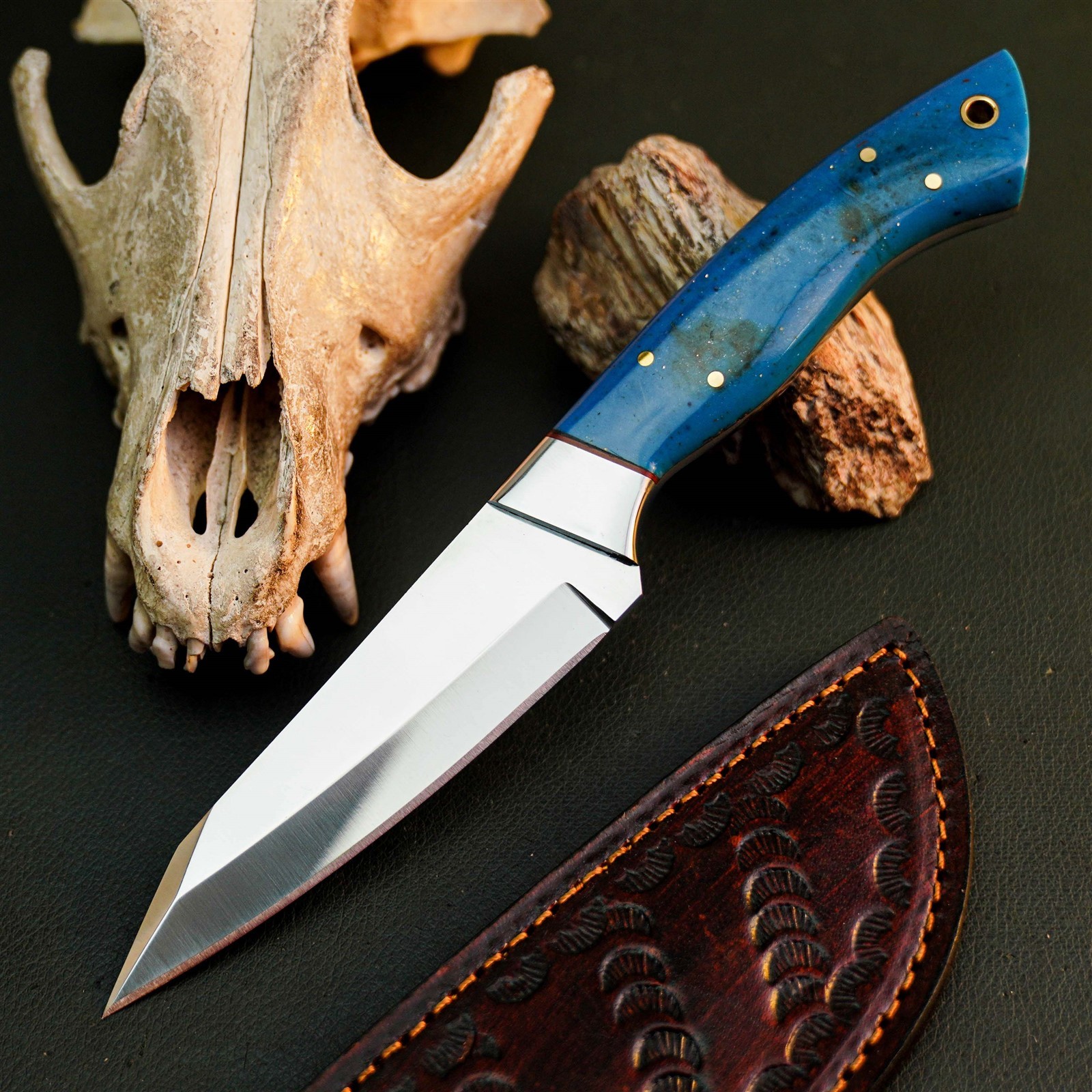 8.7″ Camping Bushcraft Stainless Knife Handmade Full Tang Resin Handle