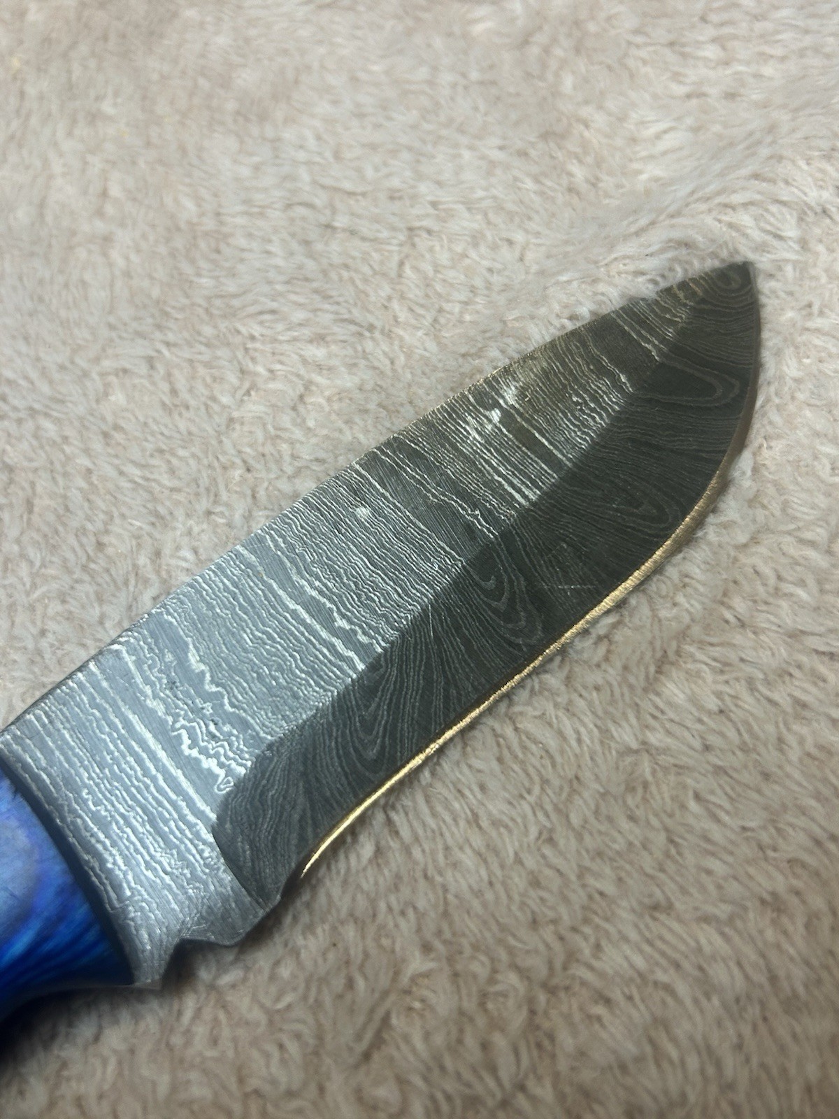 Damascus Steel Fixed Blade Hunting Knife Over 5in Drop Point, Sheath