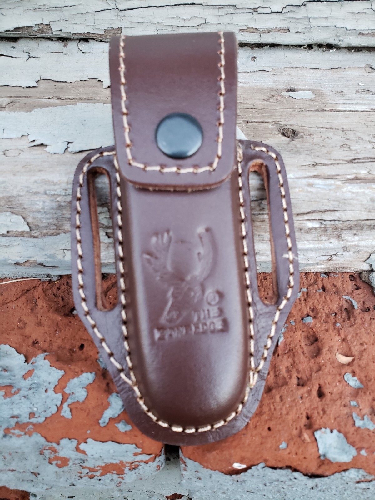 5″ Brown Slip Thru Leather Sheath Belt Knife Holder Pocket Folding Spring Knife