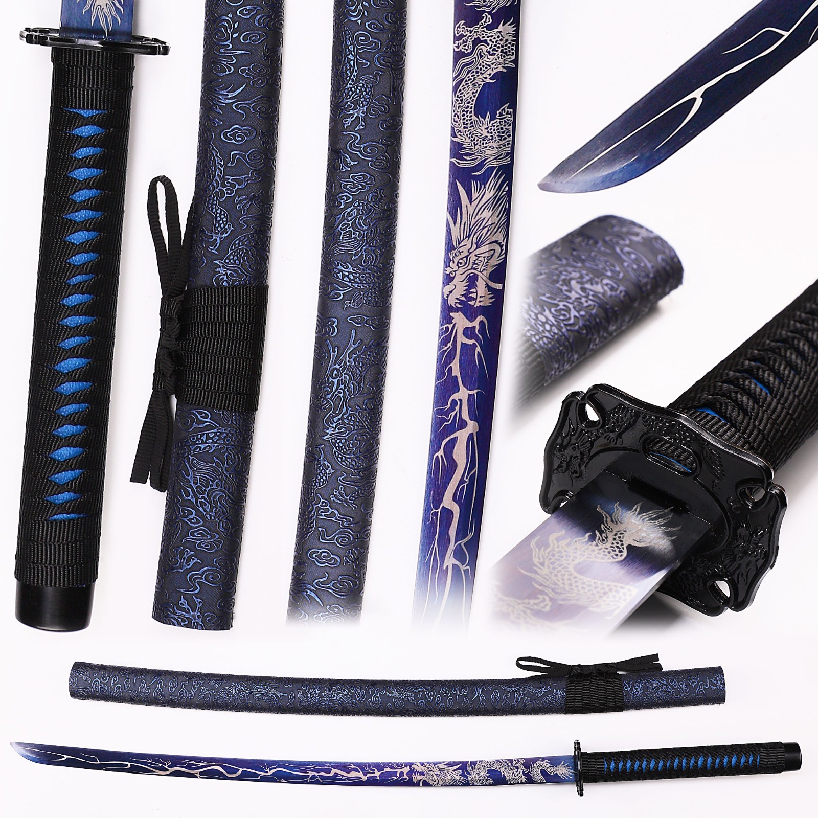 Black Scabbard Dragon Patterned Decorative Samurai Sword, 1095 High Carbon Steel