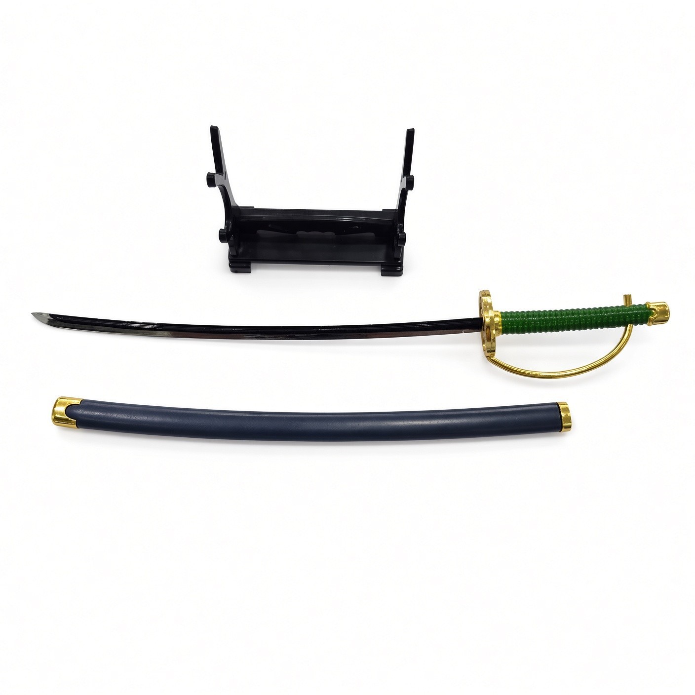 Mini Decorative Sword with Scabbard & Stand – Green Handle Gold Accents – ~9.5″