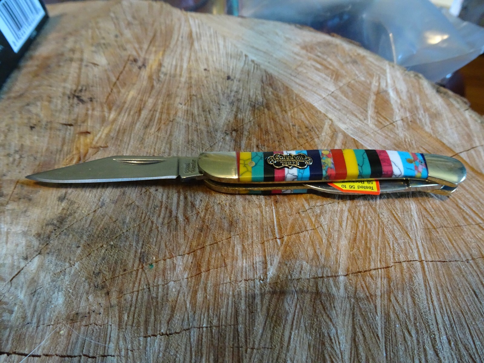 THE NEWEST STEEL WARRIORS 3″ LT COPPERHEAD MULTI-COLOR TURQUOISE HANDLE 2 BLADE