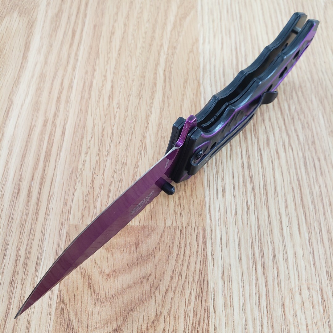 MTech Assisted Folding Knife 3.63″ Purple Stainless Steel Blade Aluminum Handle