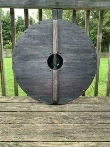 Medieval Collectible Battle Ready Wooden Handmade Design Red Roman Round Shield