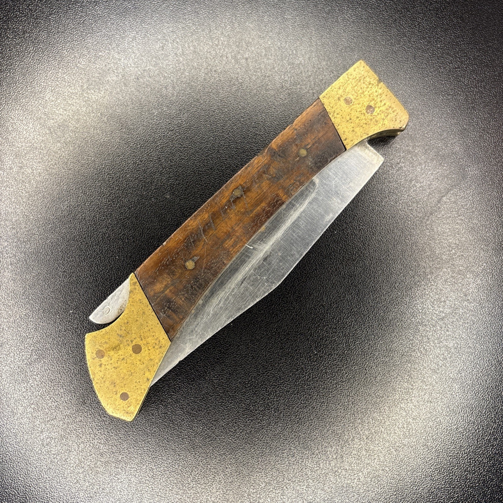 Vintage Brass And Wood Folding Pocket Knife Stainless Pakistan 5”
