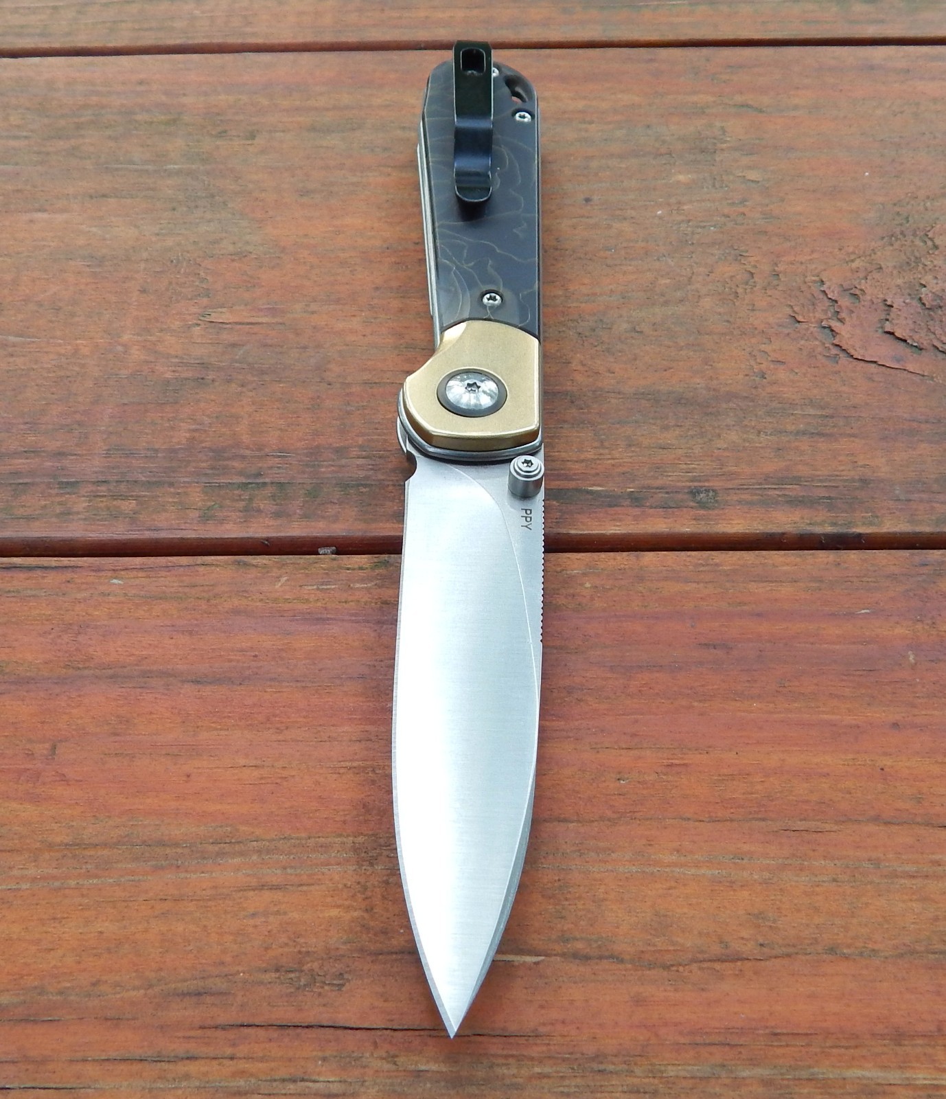 Kizer Cutlery PPY Pocket Knife Linerlock Brass & Raffir Folding CPM-S35VN Blade