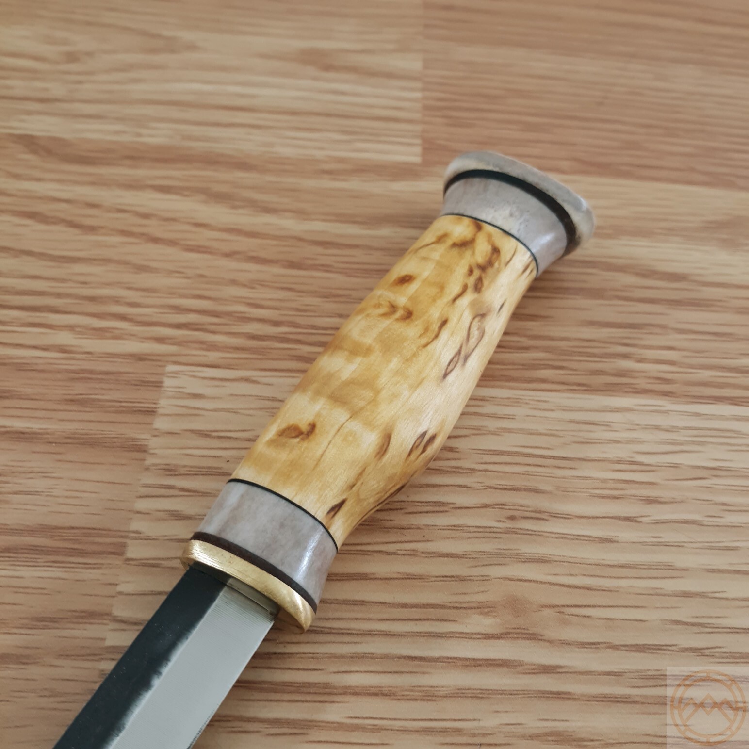 Wood Jewel Vuolu Fixed Knife 3.25″ Carbon Steel Blade Curly Birch/Horn Handle