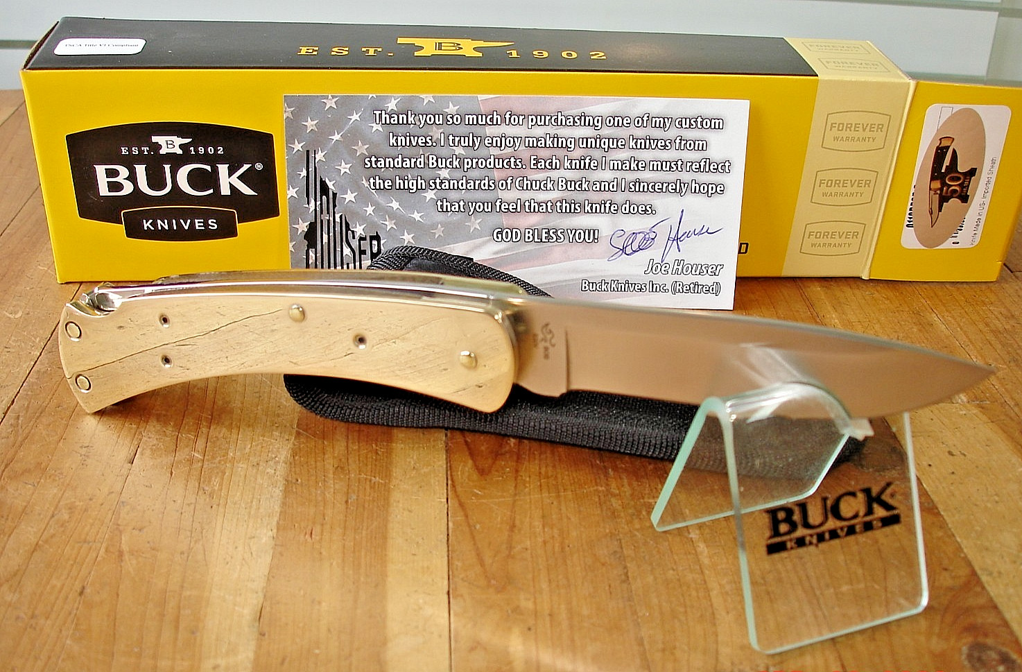 JOE HOUSER CUSTOM BUCK KNIFE 110 HUNTER BRASS INSIDE OUT DP 2024 BOS S30V BLADE