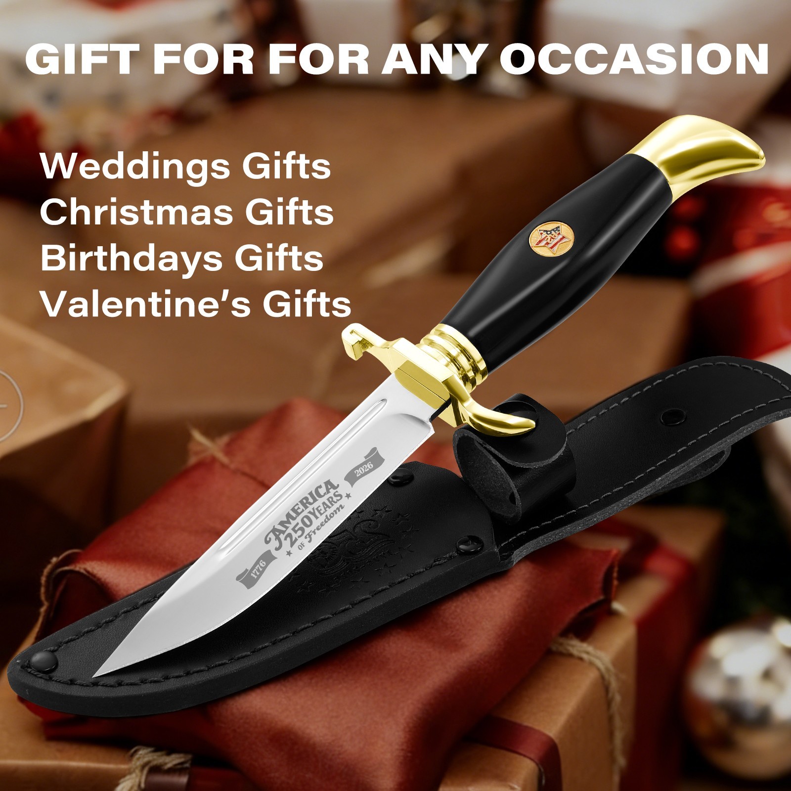 USA 250th Anniversary Fixed Blade Knife with sheath Independence Day Limited