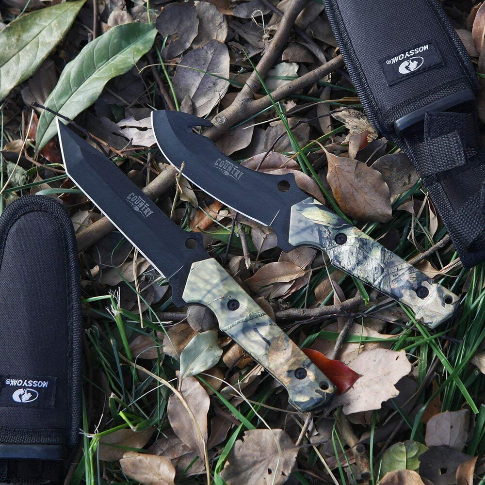 MOSSY OAK 2 Piece Fixed Blade Hunting Knife Set Full Tang Handle Sheath Included