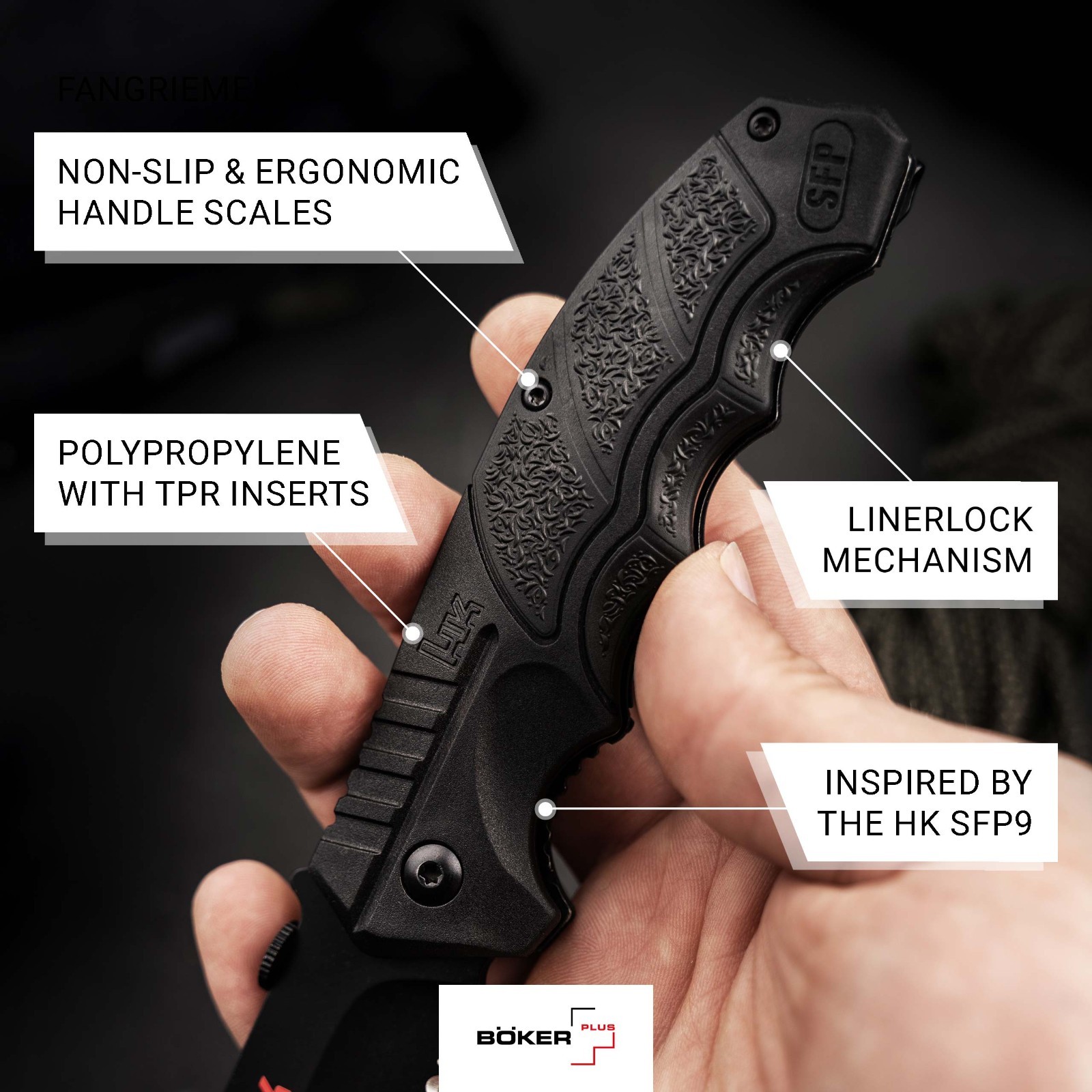 Heckler & Koch SFP Tactical Folder All Black Pocket Knife 3.62″ D2 ✔️ 01HK501