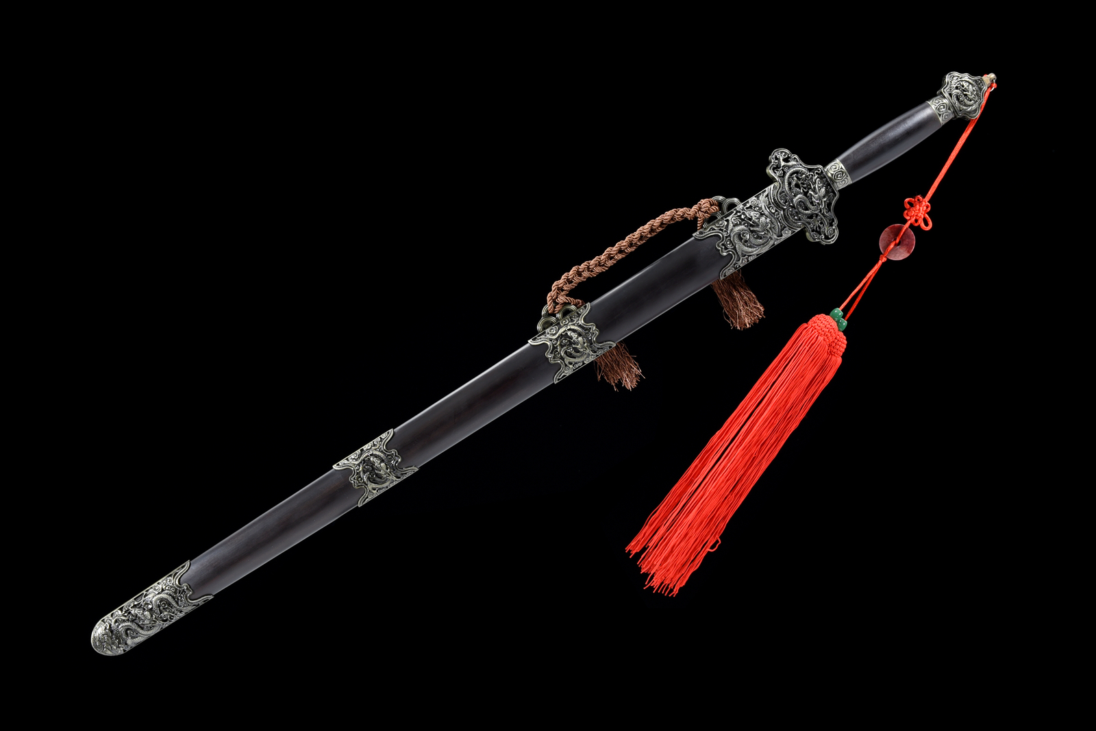 40» Flying Dragon Damascus Folded Steel Ebony Chinese Sword Handmade Qing Jian
