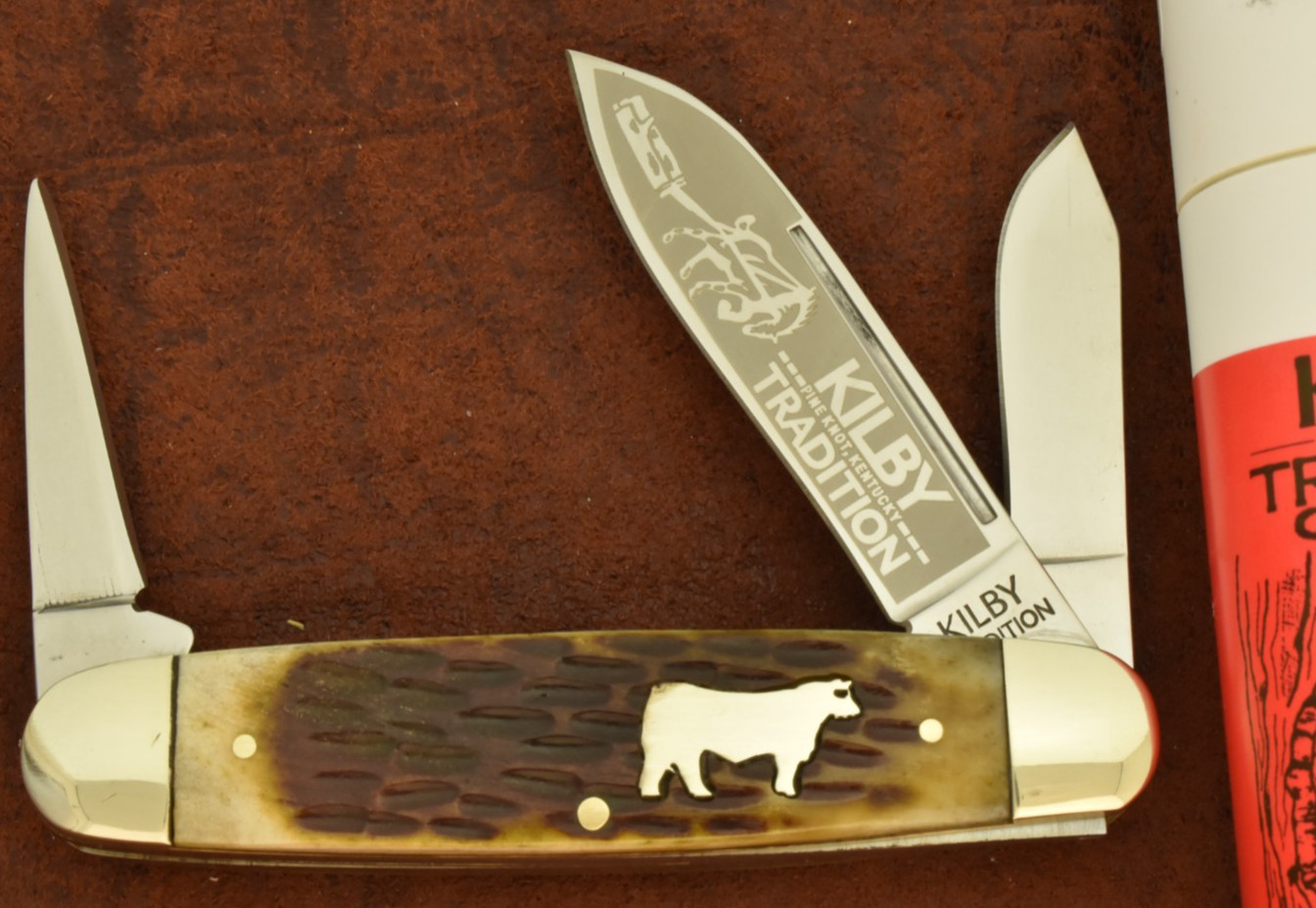 KILBY TRADITION PINE KNOT KY ANTIQUE BONE CATTLE OF A THOUSAND HILLS STOCK KNIFE