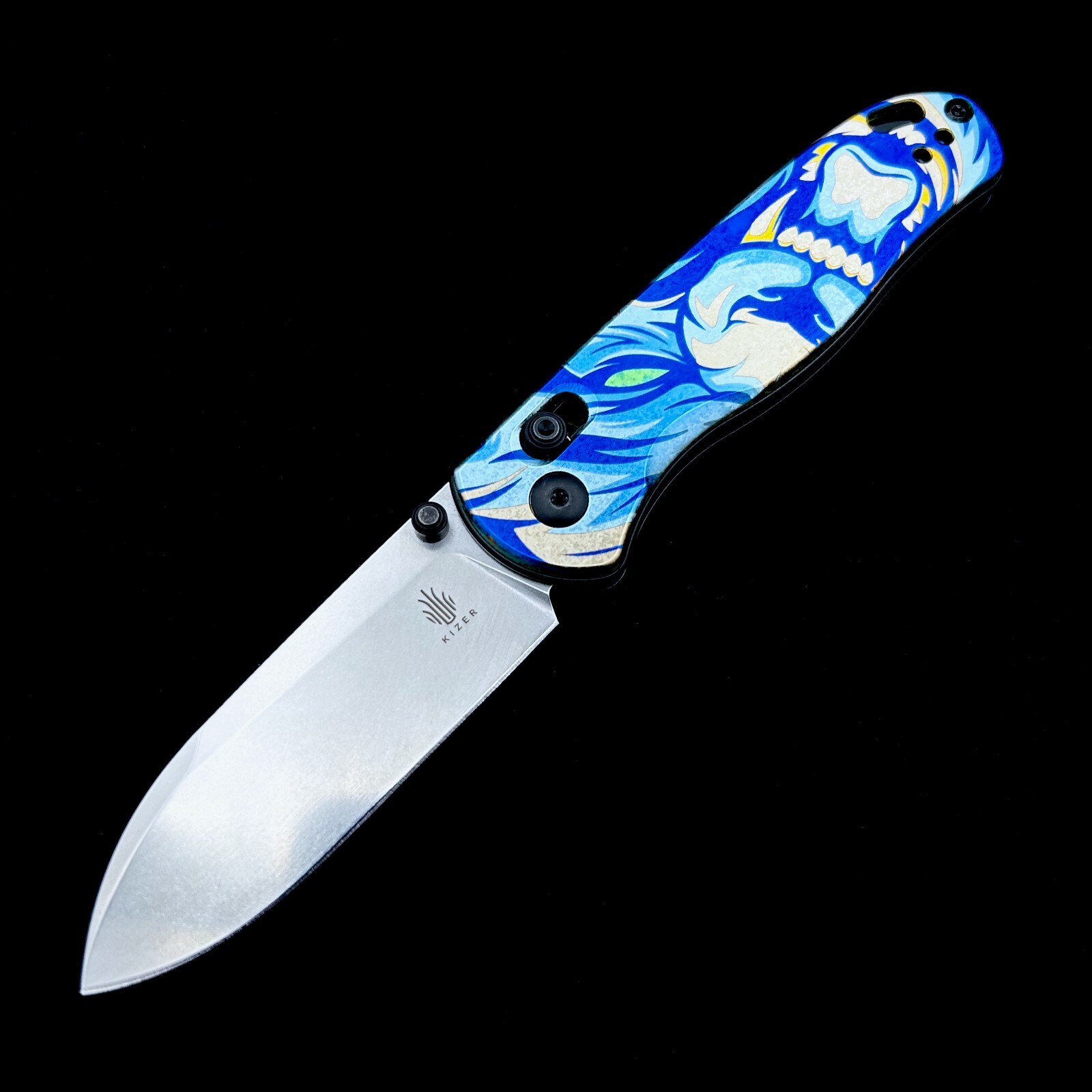 Kizer Azo Drop Bear Ki3619A3 Clutch Lock Knife Titanium (3″ Stonewash) Wolf Ano