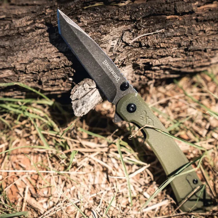 Browning Branded Rock Folding Knife 3″ 7Cr17MoV Steel Blade G10/Stainless Handle