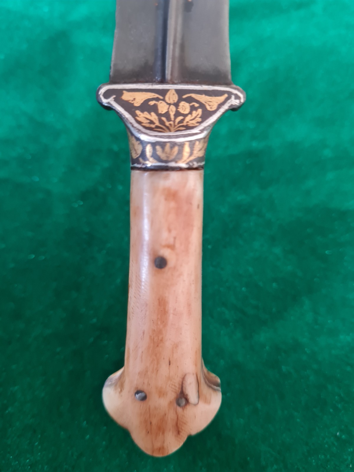 Rare Mughal Sikh tiger tooth wootz Gold damascened Khanda kard KNIFE khanjar