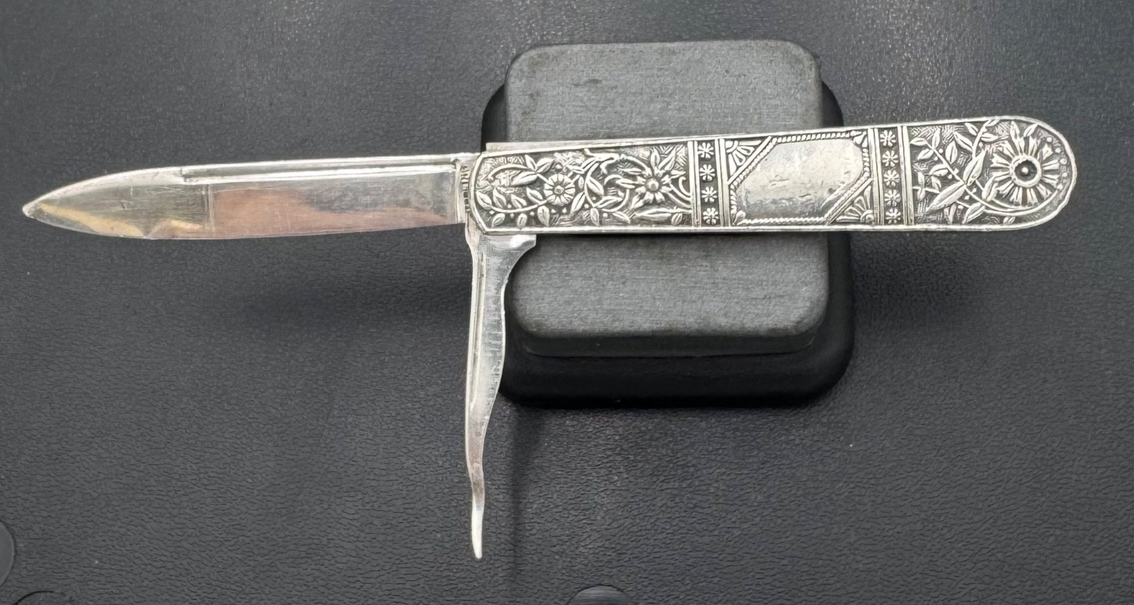 Antique Victorian w/ Engraved Handle Folding Sterling Silver Fruit Knife 5.5″