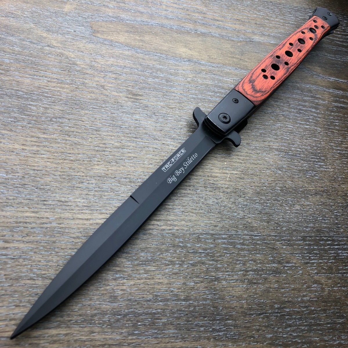 TAC FORCE 13″ Extra Large HARDWOOD Spring Assisted Open STILETTO Pocket Knife