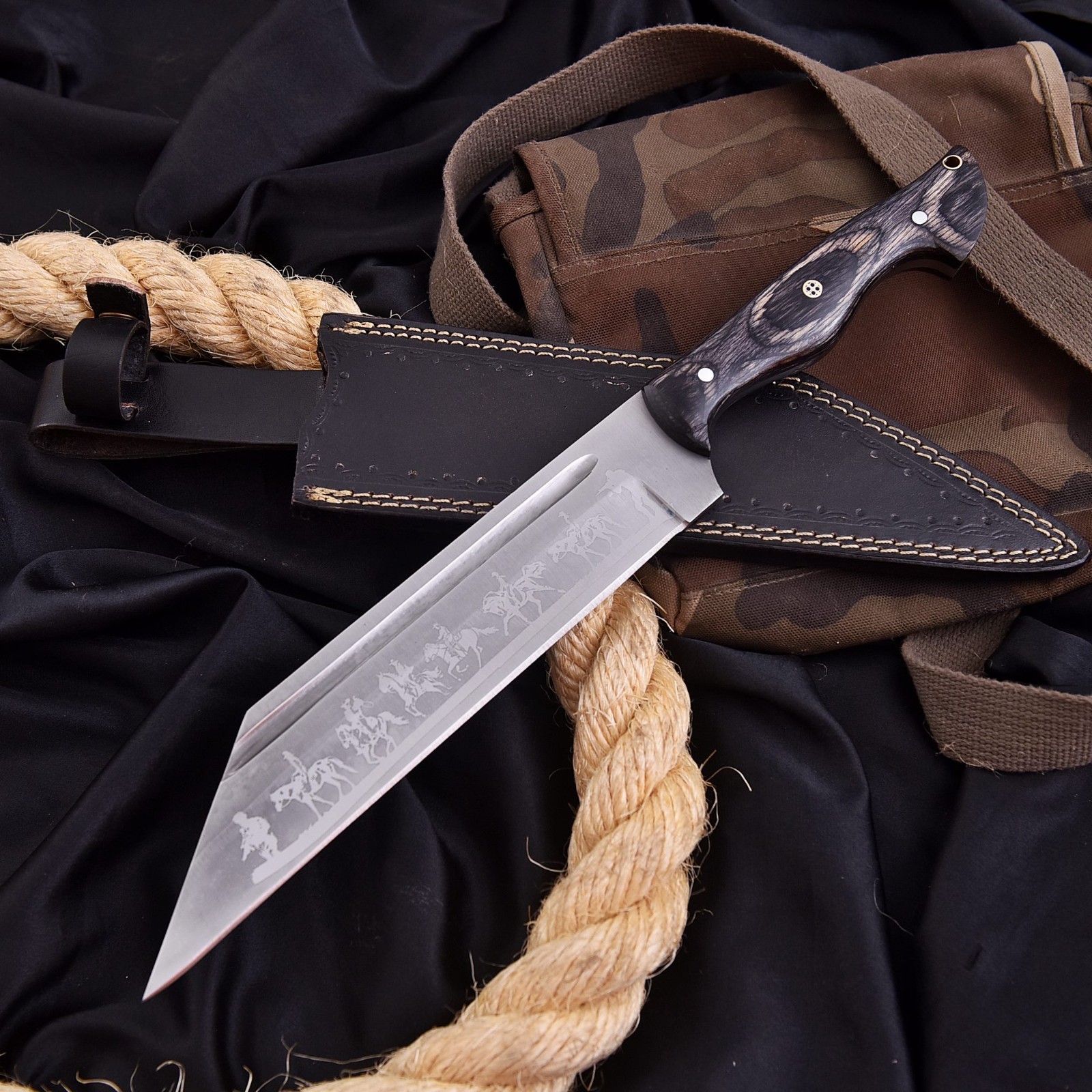 Viking Seax Knife Rail Carbon Steel Tactical Knife Bushcraft Knife W/Sheath