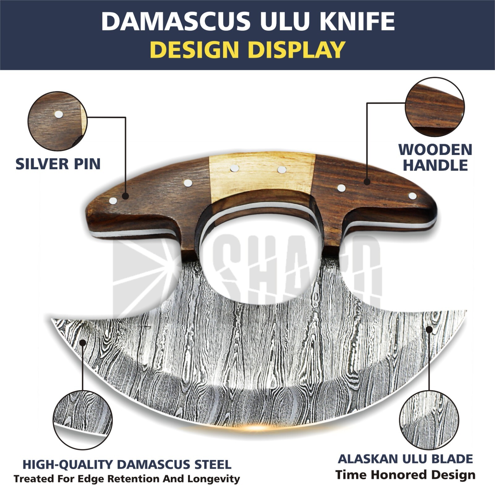 SHARDBLADE Alaskan Ulu Knife W/Sheath, HAND FORGED 5.8″ Damascus Steel Pizza Cut