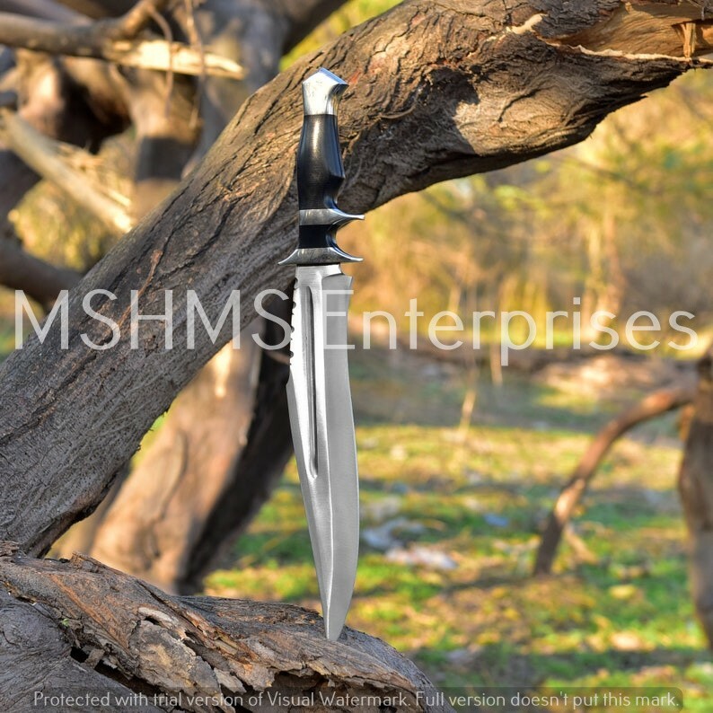 18 INCH HANDMADE D2 STEEL HUNTING HIGH POLISH BOWIE KNIFE W/SHEATH HORN HANDLE