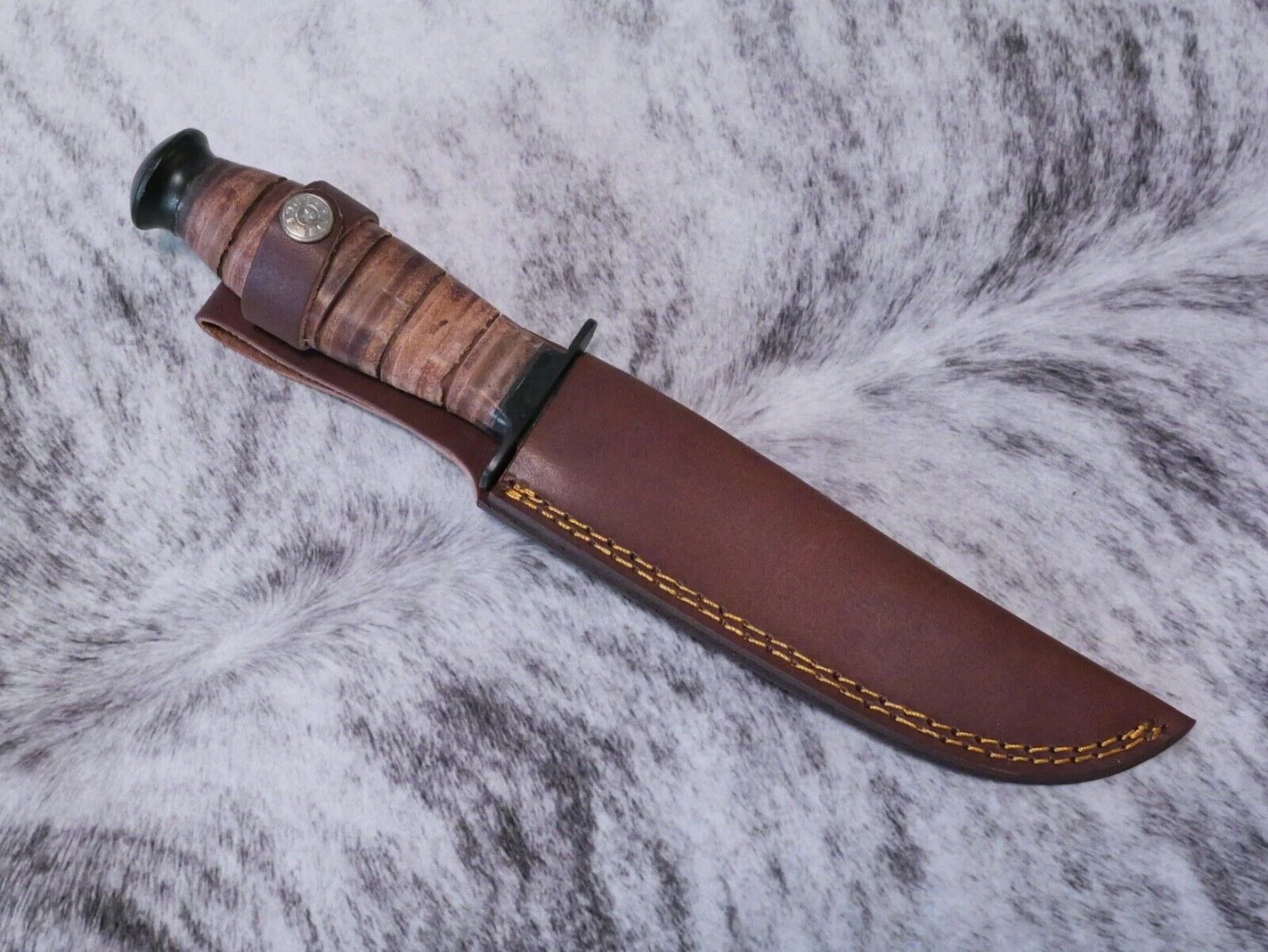 12″ Kbar Style Survival Combat Knife Military Marines Black Blade Leather Handle