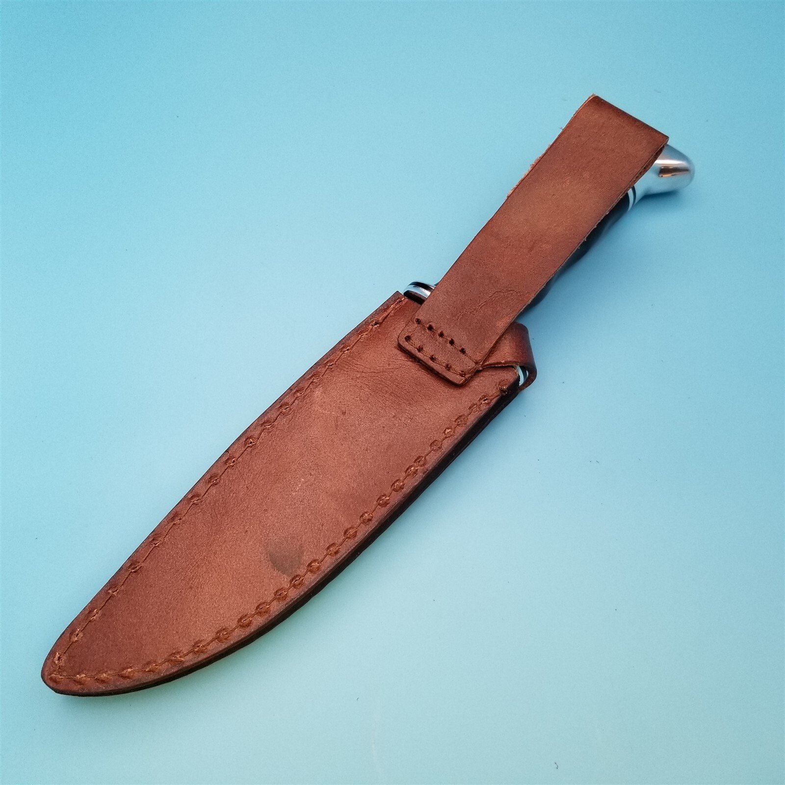 Knife Sheath Fixed Blade Leather Brown Basketweave Hunting Bowie 10.5″ x 6.75″