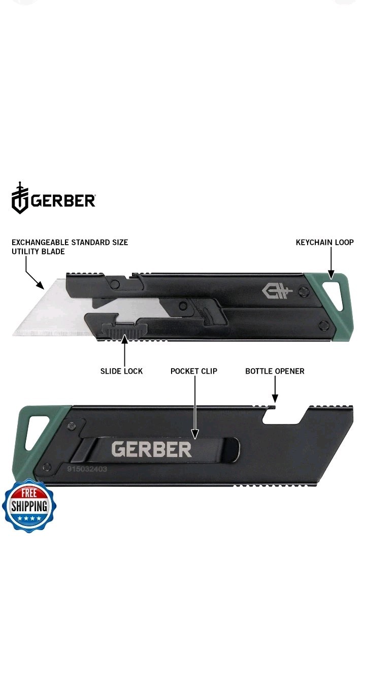 GERBER Gear EAB Slim Compact Utility Knife Pocket Clip Slide Lock 1.4 OZ